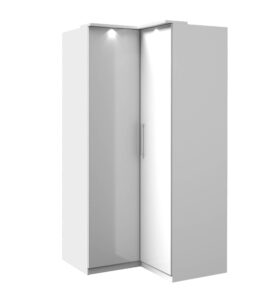 Optima 16 Corner Wardrobe in White - interior layout with the doors open