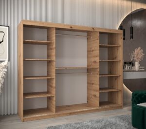 Tokyo I Sliding Door Wardrobe 250cm - interior layout with the doors open