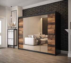 Tilburg II Sliding Door Wardrobe 250cm in Dark Oak - front view with the doors closed