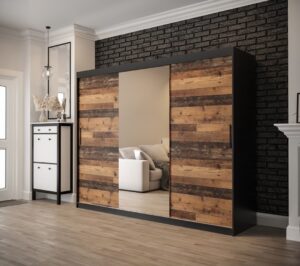 Tilburg I Sliding Door Wardrobe 250cm in Dark Oak - front view with the doors closed