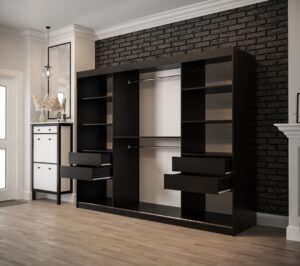 Tilburg I Sliding Door Wardrobe 250cm in Dark Oak - close detail of the door finish and handle