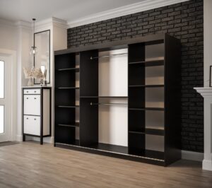 Tilburg I Sliding Door Wardrobe 250cm in Dark Oak - interior layout with the doors open