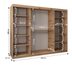 Boliwia Sliding Door Wardrobe 250cm - side profile showing the depth
