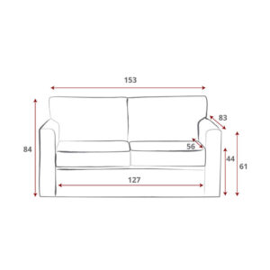Kendal 2 seater sofa bed dimensions: 153cm wide, 83cm deep, 84cm high