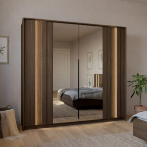 Amaro Hinged Door Wardrobe 223cm in Oak Dunin - front view with the doors closed