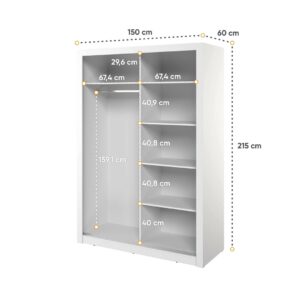 Arti 18 - 2 Sliding Door Wardrobe 150cm - close detail of the door finish and handle