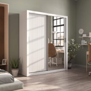 Arti 28 - 2 Sliding Door Wardrobe 180cm in White - shown in a bedroom setting, 180cm wide