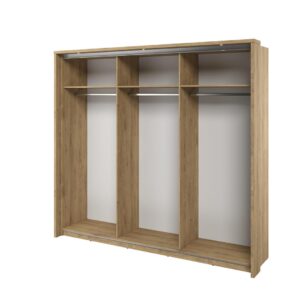 Arti 27 - 3 Sliding Door Wardrobe 240cm in Oak Shetland - interior layout with the doors open
