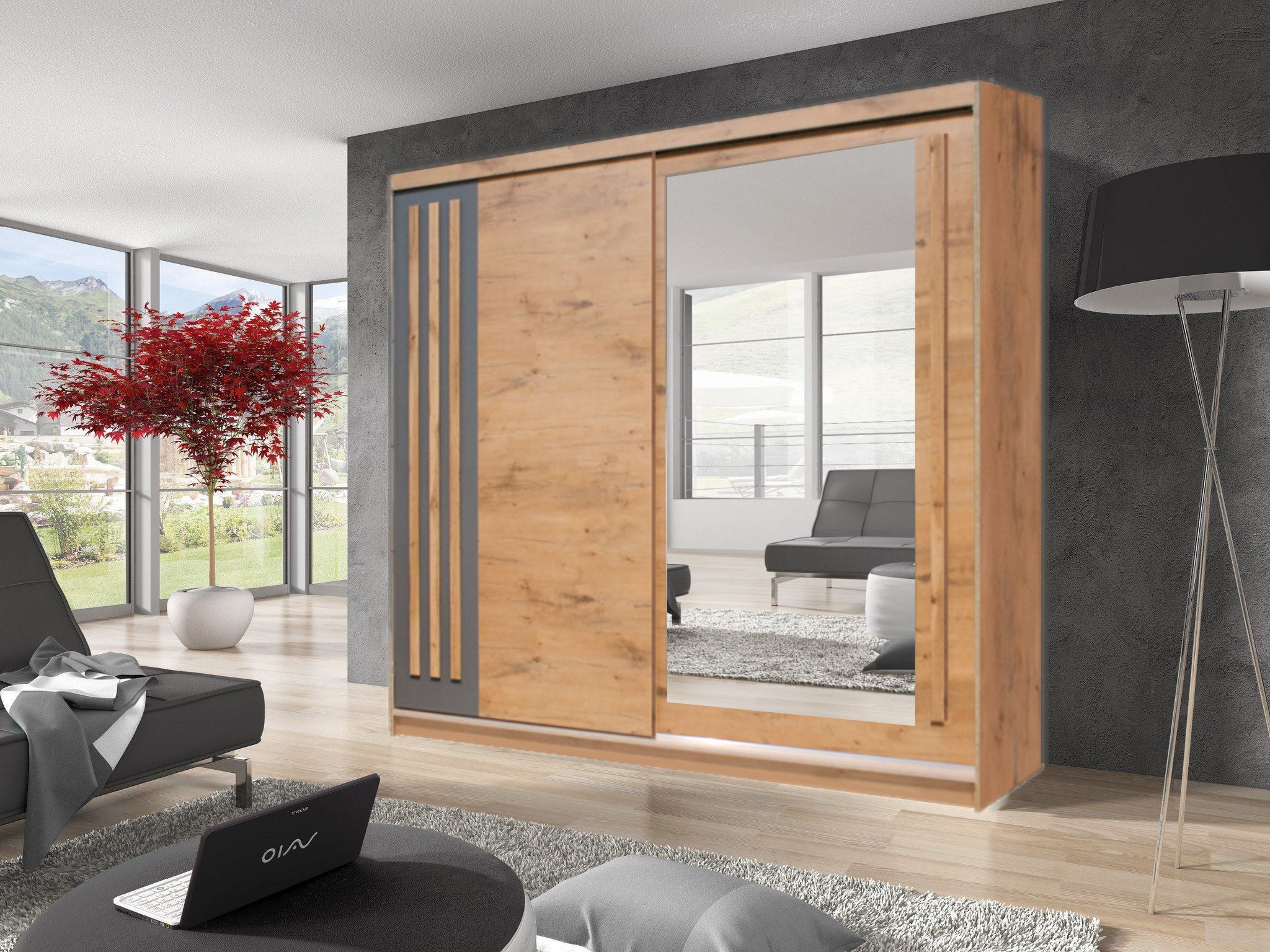 Effect 2 Sliding Door Wardrobe 200cm - side profile showing the depth
