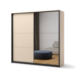 Enna EN-01 Sliding Door Wardrobe 220cm in Beige - shown in a bedroom setting, 220cm wide