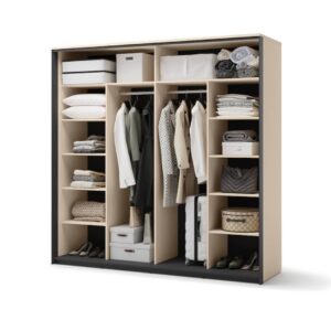 Enna EN-01 Sliding Door Wardrobe 220cm in Beige - close detail of the door finish and handle