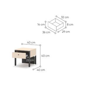 Enna EN-05 Bedside Table 40cm, drawer and storage detail — Arte-N bedroom cabinet