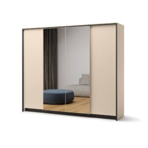 Enna EN-06 Hinged Door Wardrode 251cm in Beige - shown in a bedroom setting, 251cm wide