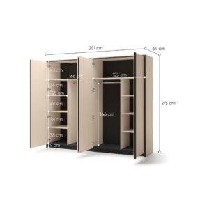 Enna EN-06 Hinged Door Wardrode 251cm in Beige - interior layout with the doors open