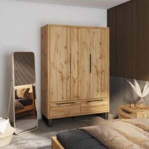 Halle Hinged Door Wardrobe 145cm in Oak Wotan - interior layout with the doors open
