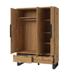 Halle Hinged Door Wardrobe 145cm in Oak Wotan - front view with the doors closed