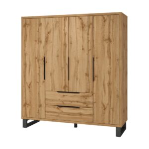 Halle Hinged Door Wardrobe 191cm in Oak Wotan - shown in a bedroom setting, 191cm wide