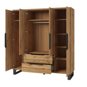 Halle Hinged Door Wardrobe 191cm in Oak Wotan - front view with the doors closed
