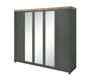 Evora 21 - 5 Door Wardrobe 246cm in Green - shown in a bedroom setting, 246cm wide