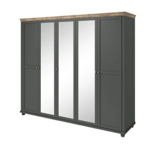 Evora 21 - 5 Door Wardrobe 246cm in Green - shown in a bedroom setting, 246cm wide