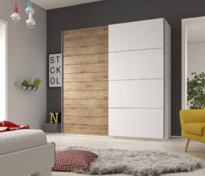 Galaxy Sliding Door Wardrobe in White Matt - shown in a bedroom setting, 270cm wide