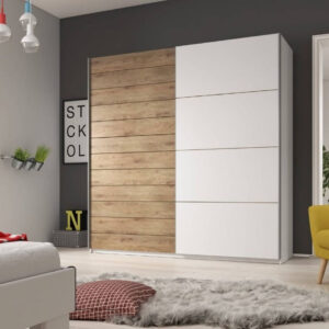 Galaxy Sliding Door Wardrobe in White Matt - shown in a bedroom setting, 270cm wide