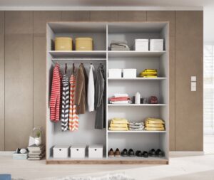 Galaxy Sliding Door Wardrobe in White Matt - interior layout with the doors open
