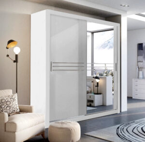 Havana ID-12 Sliding Door Wardrobe 203cm in White Matt in White Matt - shown in a bedroom setting, 203cm wide