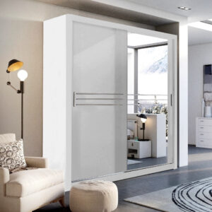 Havana ID-12 Sliding Door Wardrobe 203cm in White Matt in White Matt - shown in a bedroom setting, 203cm wide