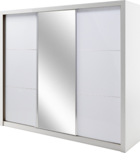 Siena 12 Sliding Door Wardrobe 258cm with LED in White Gloss - shown in a bedroom setting, 258cm wide