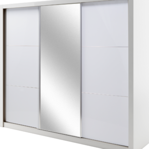 Siena 12 Sliding Door Wardrobe 258cm with LED in White Gloss - shown in a bedroom setting, 258cm wide