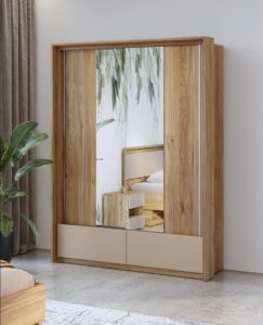 Impressio 61 Sliding Door Wardrobe 159cm in Oak Mauvella - side profile showing the depth