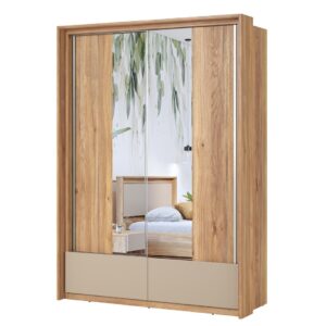 Impressio 61 Sliding Door Wardrobe 159cm in Oak Mauvella - close detail of the door finish and handle