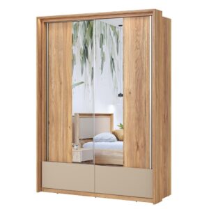 Impressio 61 Sliding Door Wardrobe 159cm in Oak Mauvella - interior layout with the doors open