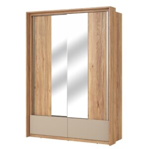 Impressio 61 Sliding Door Wardrobe 159cm in Oak Mauvella - shown in a bedroom setting, 159cm wide