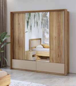 Impressio 63 Sliding Door Wardrobe 209cm in Oak Mauvella - side profile showing the depth