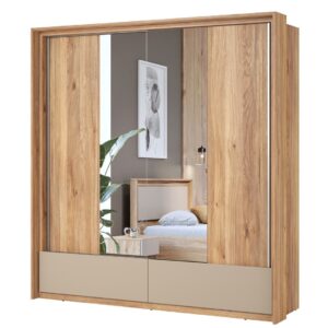 Impressio 63 Sliding Door Wardrobe 209cm in Oak Mauvella - interior layout with the doors open