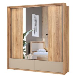 Impressio 63 Sliding Door Wardrobe 209cm in Oak Mauvella - close detail of the door finish and handle