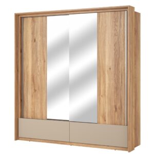 Impressio 63 Sliding Door Wardrobe 209cm in Oak Mauvella - shown in a bedroom setting, 209cm wide