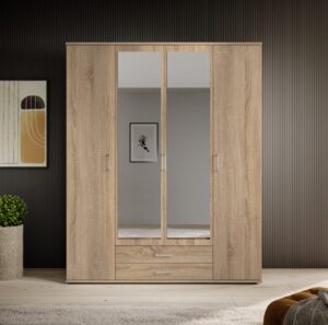 Karl Hinged Door Wardrobe 160cm in White - interior layout with the doors open