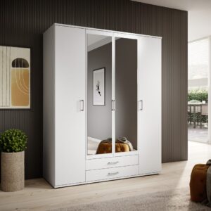 Karl Hinged Door Wardrobe 160cm in White - shown in a bedroom setting, 160cm wide