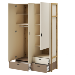 Lenny LY-01 Hinged Wardrobe 135cm, shown at an angle — Arte-N wardrobe