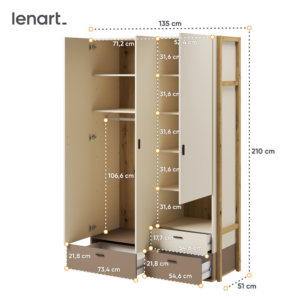 Lenny LY-01 Hinged Wardrobe 135cm, detail view — Arte-N wardrobe