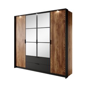 Milton Hinged Door Wardrobe 223cm in Oak Chestnut - interior layout with the doors open