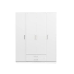 Mora Hinged Door Wardrobe 162cm in White - front view with the doors closed