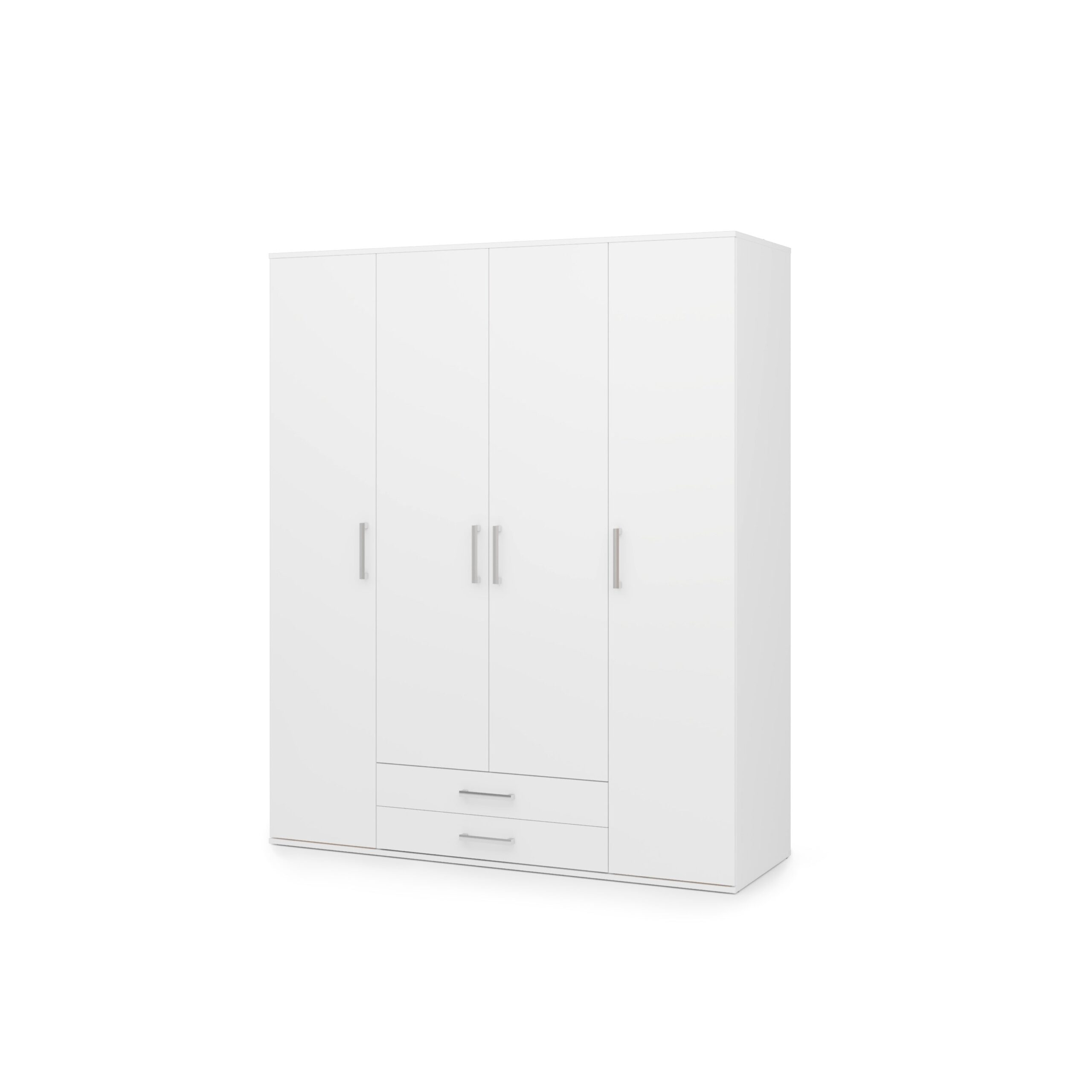 Mora Hinged Door Wardrobe 162cm in White - shown in a bedroom setting, 162cm wide