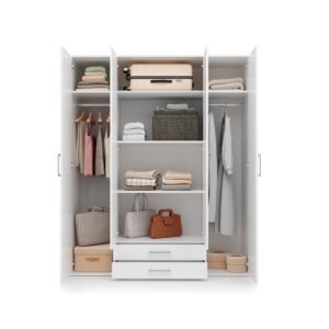 Mora Hinged Door Wardrobe 162cm in White - close detail of the door finish and handle