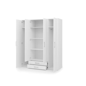 Mora Hinged Door Wardrobe 162cm in White - interior layout with the doors open