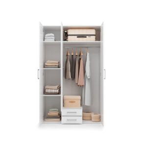 Mora Hinged Door Wardrobe 122cm in White - front view with the doors closed
