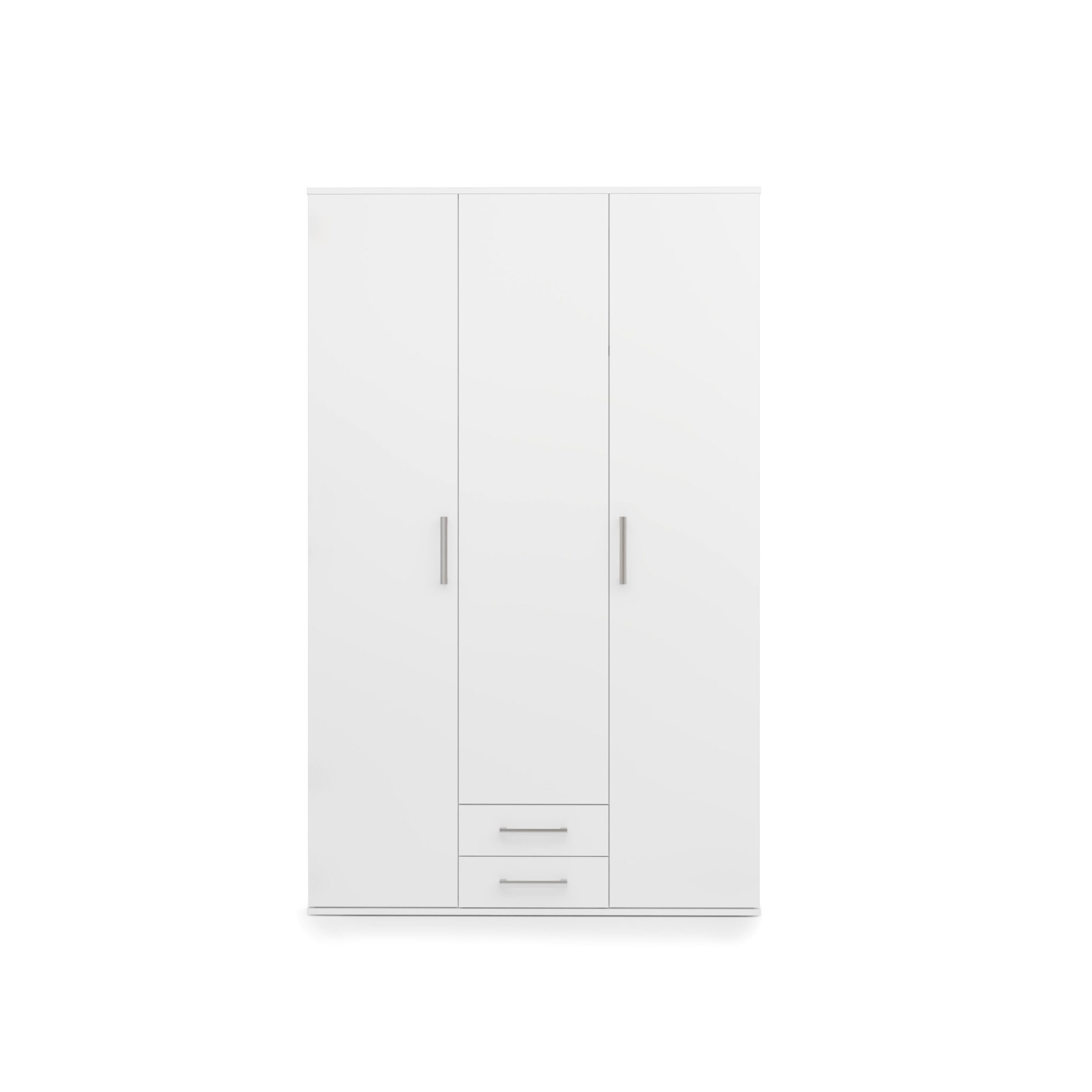 Mora Hinged Door Wardrobe 122cm in White - shown in a bedroom setting, 122cm wide